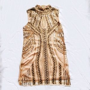 Boohoo Rosie Nude High Neck Embellished Dress